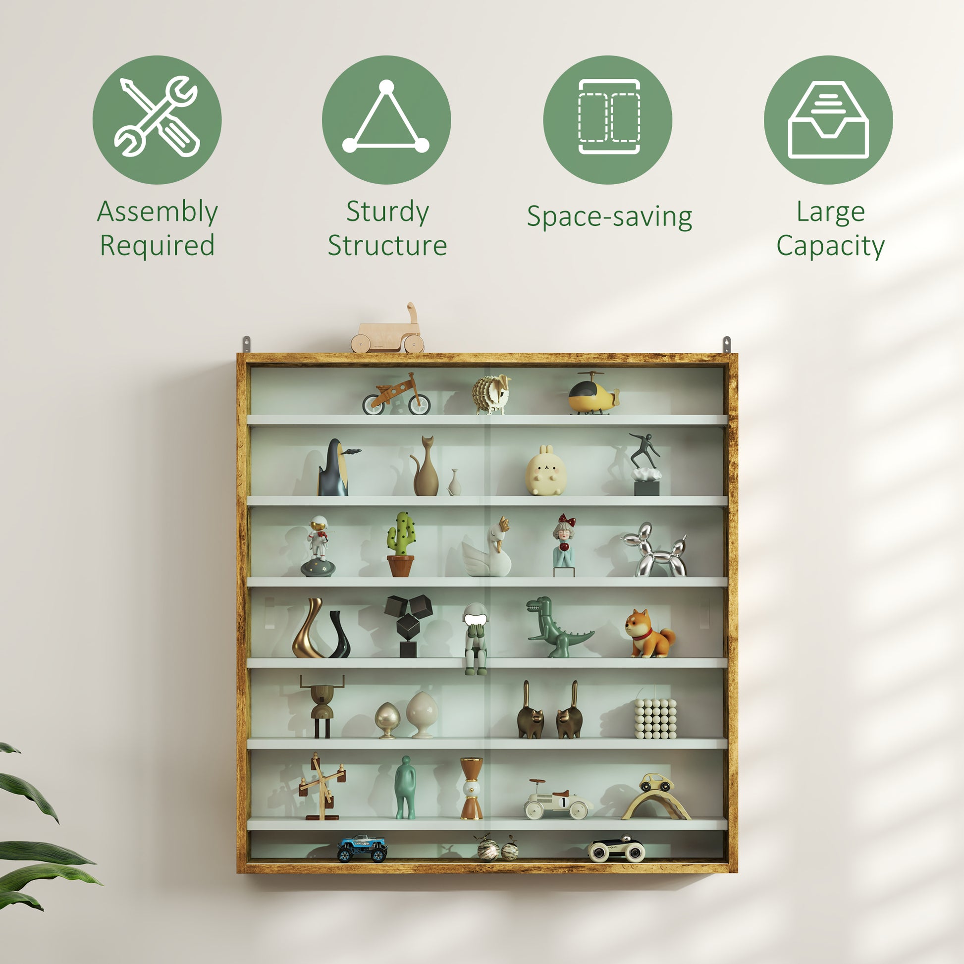 7-Tier Display Cabinet, Shot Glass Display Case, Glass Curio Cabinet with 2 Glass Doors and 6 Adjustable Shelves, Rustic
