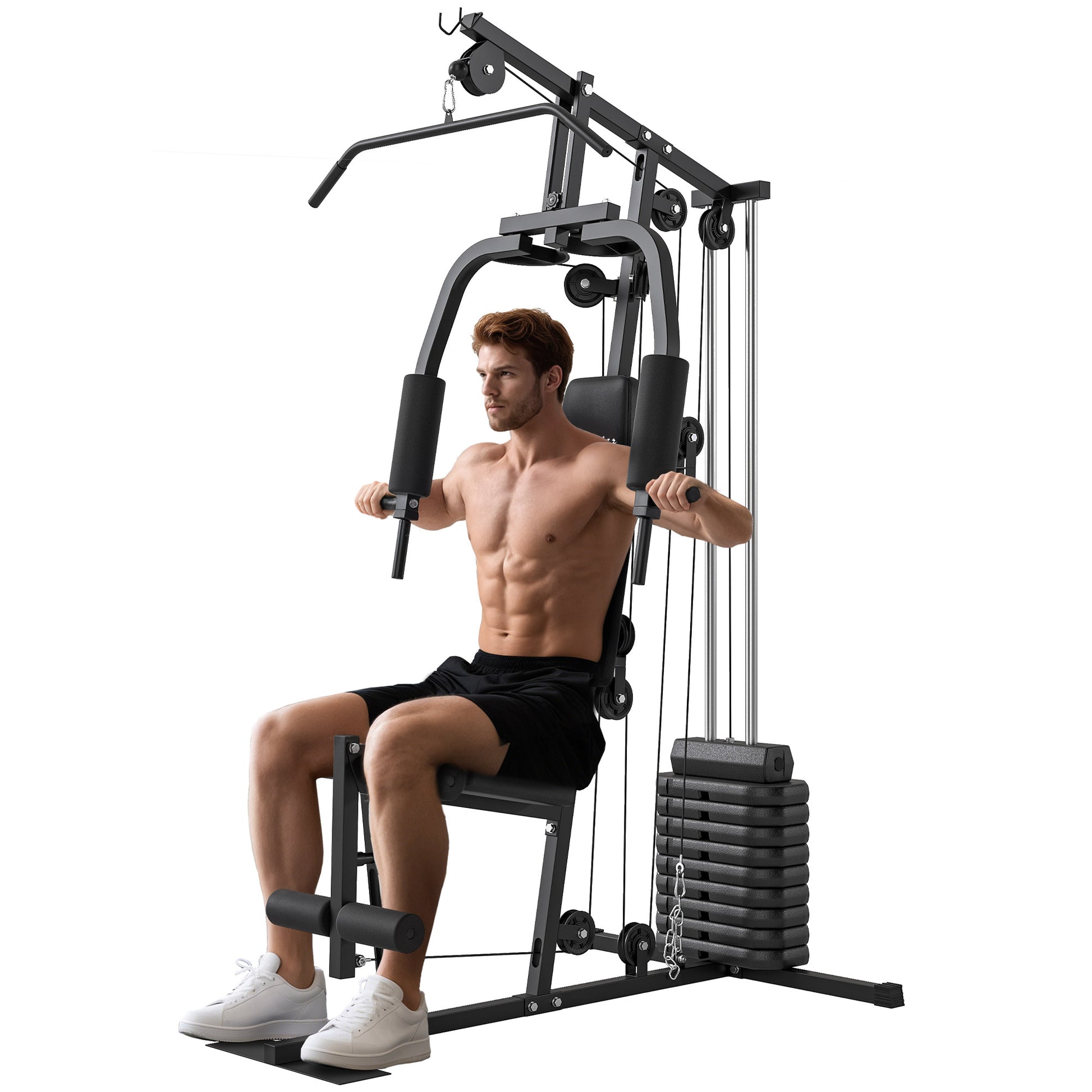Soozier Home Gym Equipment, Multifunction Workout Machine with 99lbs Weight Stack for Back, Chest, Arm, Legs, and Full B