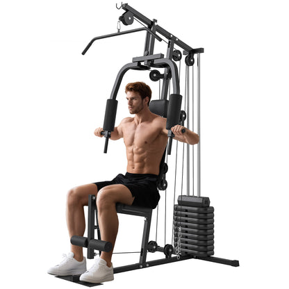 Soozier Home Gym Equipment, Multifunction Workout Machine with 99lbs Weight Stack for Back, Chest, Arm, Legs, and Full B