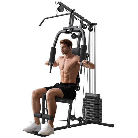 Soozier Home Gym Equipment, Multifunction Workout Machine with 99lbs Weight Stack for Back, Chest, Arm, Legs, and Full B