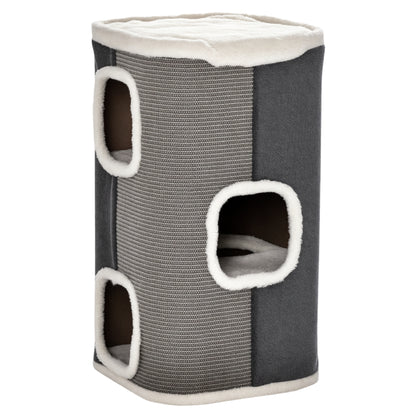 4-Story Cat House for Indoor, Cat Condo with Sisal Scratching Surface, Removable Cushion, 16" x 16" x 29", Grey