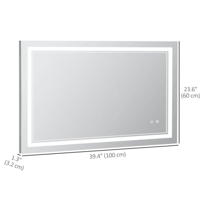 40" x 24" LED Bathroom Mirror, Dimmable Lighted Wall-Mounted Mirror, with 3 Colour, Smart Touch, Plug-in, Vertical or Ho