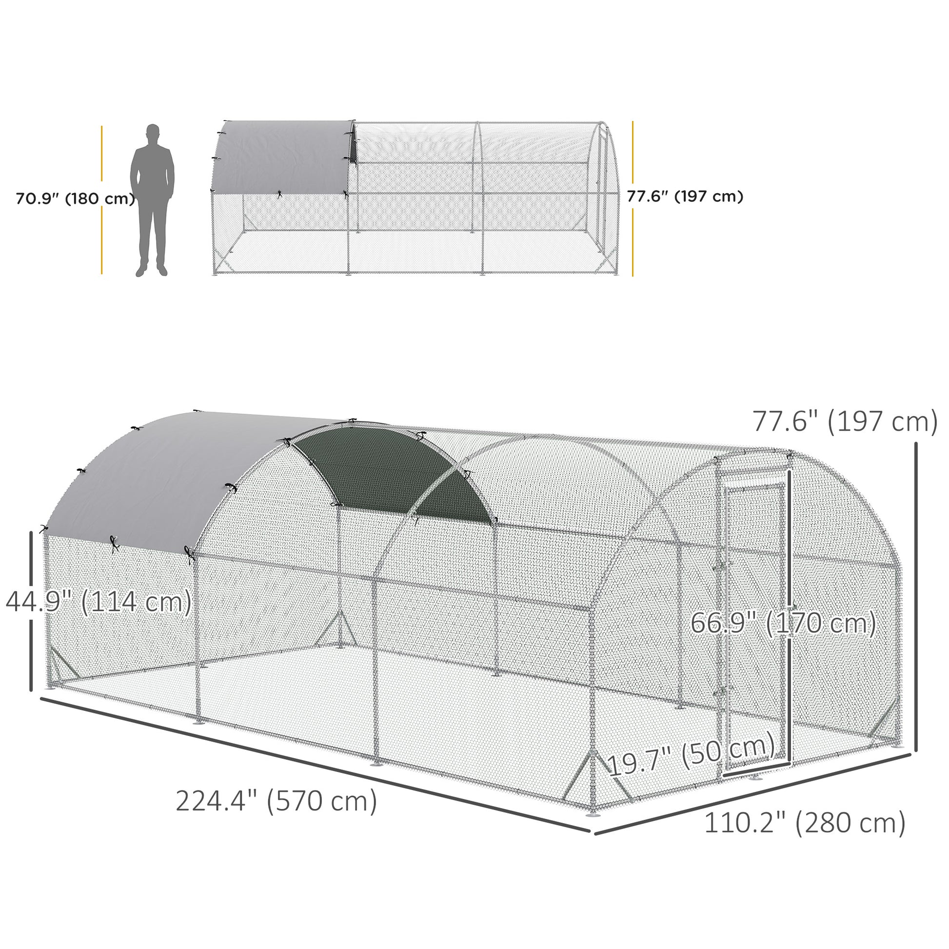 Galvanized Large Metal Chicken Coop Cage Walk-in Enclosure Poultry Hen Run House Playpen Rabbit Hutch with Cover for Out