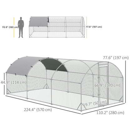 Galvanized Large Metal Chicken Coop Cage Walk-in Enclosure Poultry Hen Run House Playpen Rabbit Hutch with Cover for Out