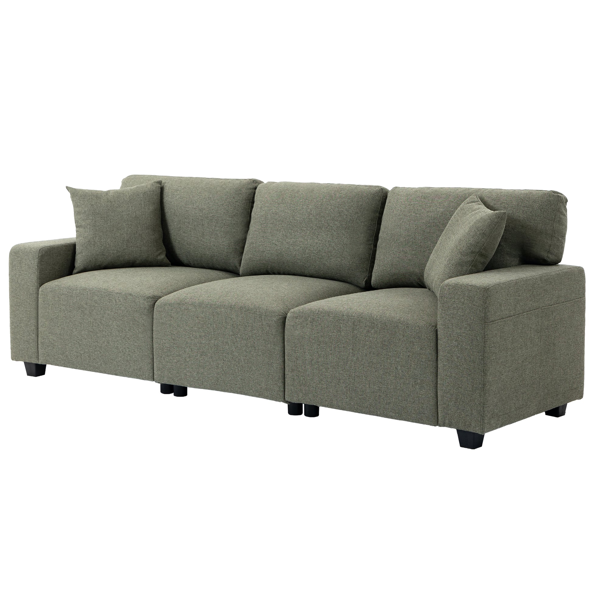 3 Seater Sofa with Storage Pockets, Modern Upholstered Couch with Pocket Springs, Green