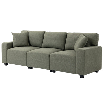 3 Seater Sofa with Storage Pockets, Modern Upholstered Couch with Pocket Springs, Green