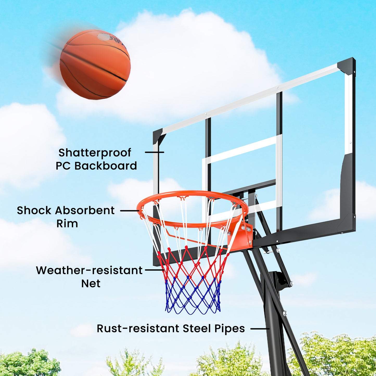 Soozier Portable Basketball Hoop Height Adjustable 8-10 Ft with 47" Shatterproof Backboard, Shock Absorbent Rim, Fillabl