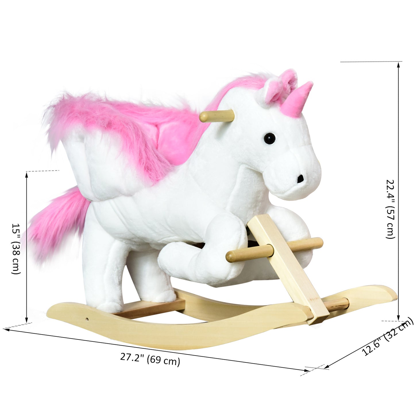 Qaba Baby Rocking Horse, Plush Animal Rocker for Toddlers Aged 18-36 Months, Stuffed Ride Toy with Sounds, Seat Belt, Wh
