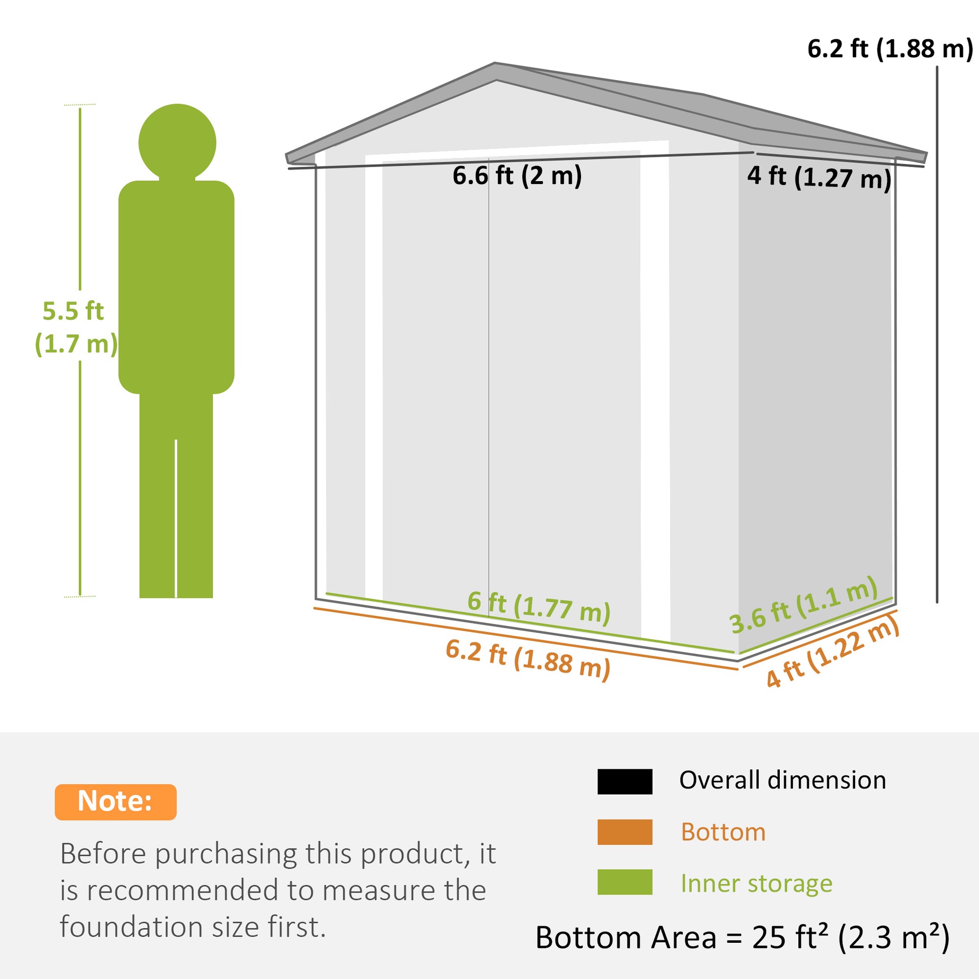 6.5' x 4'  Outdoor Storage Shed, Metal Garden Shed with Lockable Double Doors, 4 Vents, Brown