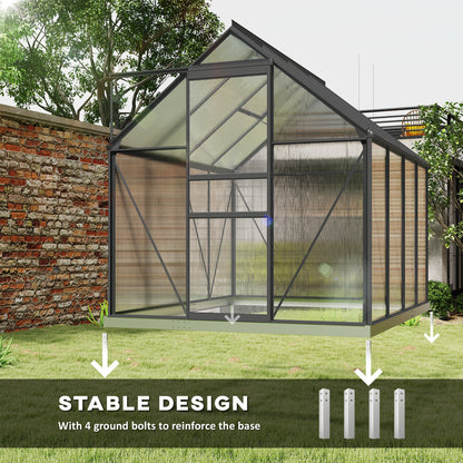 6' x 8' x 6.5' Polycarbonate Greenhouse, Walk-in Green House with Adjustable Roof Vent Galvanized Base Sliding Door Rain