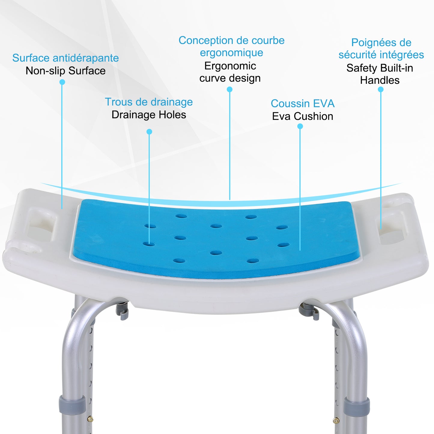 Height Adjustable Shower Chair, 20.5"W Aluminum Shower Stool for Inside Shower with Suction Cup Feet, EVA Padded Bath Se