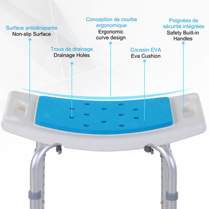 Height Adjustable Shower Chair, 20.5"W Aluminum Shower Stool for Inside Shower with Suction Cup Feet, EVA Padded Bath Se