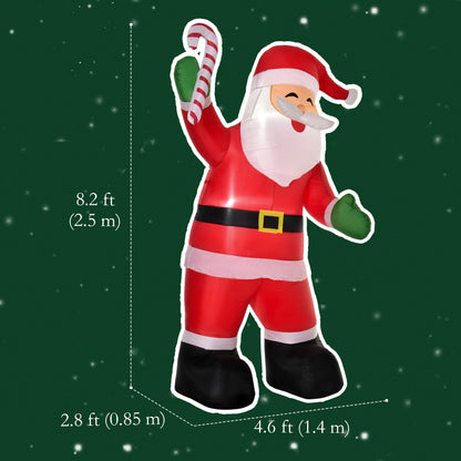 Inflatable Christmas Outdoor Lighted Yard Decoration, Santa Claus with Candy Cane, 8' Tall