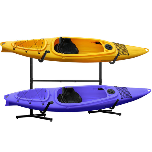 Soozier Freestanding Kayak Storage Rack with Adjustable Length, Heavy Duty Dual Kayak, SUP, Canoe, Paddleboard Rack for 