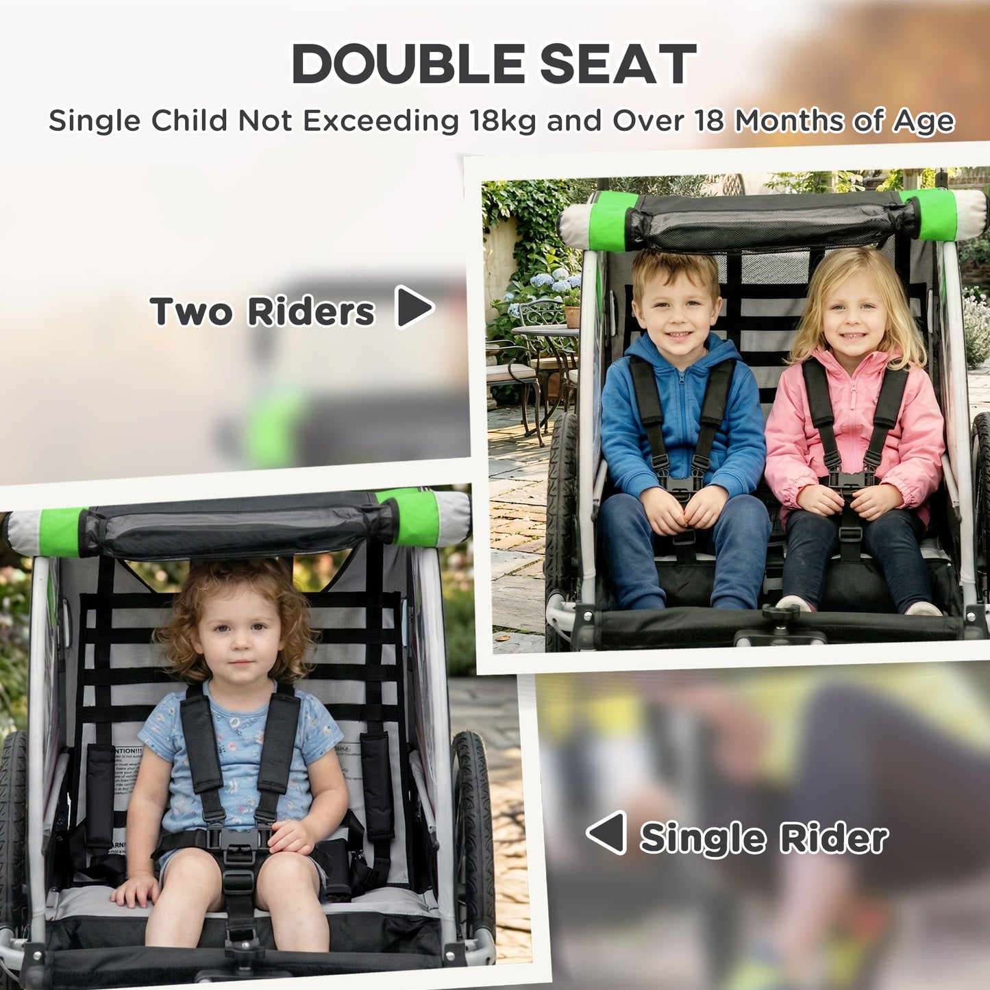 VarietyKart 3-in-1 Bike Trailer for Kids, Running Stroller with 2 Seats, Jogging Cart with 5-Point Harness, Storage Unit