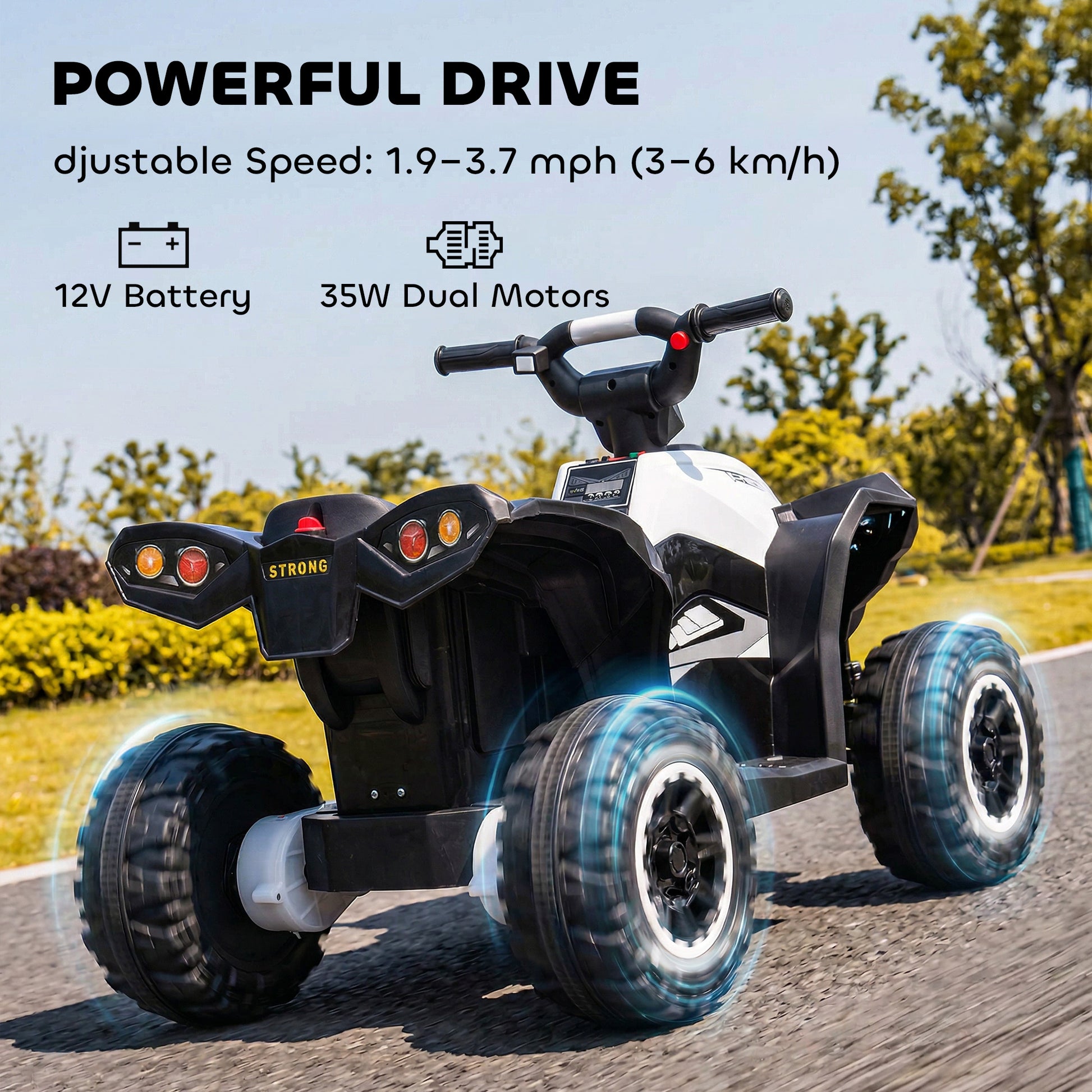 VarietyKart Kids 4 Wheeler Quad with Music, Headlights, High & Low Speed, Kids ATV for 3-5 Years Old Boys & Girl, White