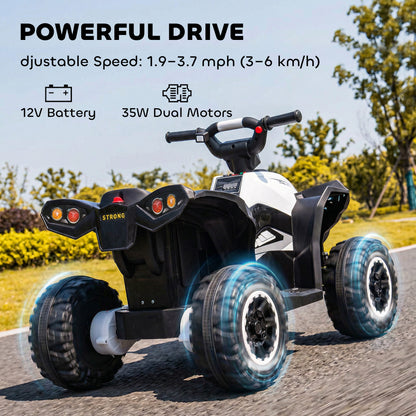 VarietyKart Kids 4 Wheeler Quad with Music, Headlights, High & Low Speed, Kids ATV for 3-5 Years Old Boys & Girl, White