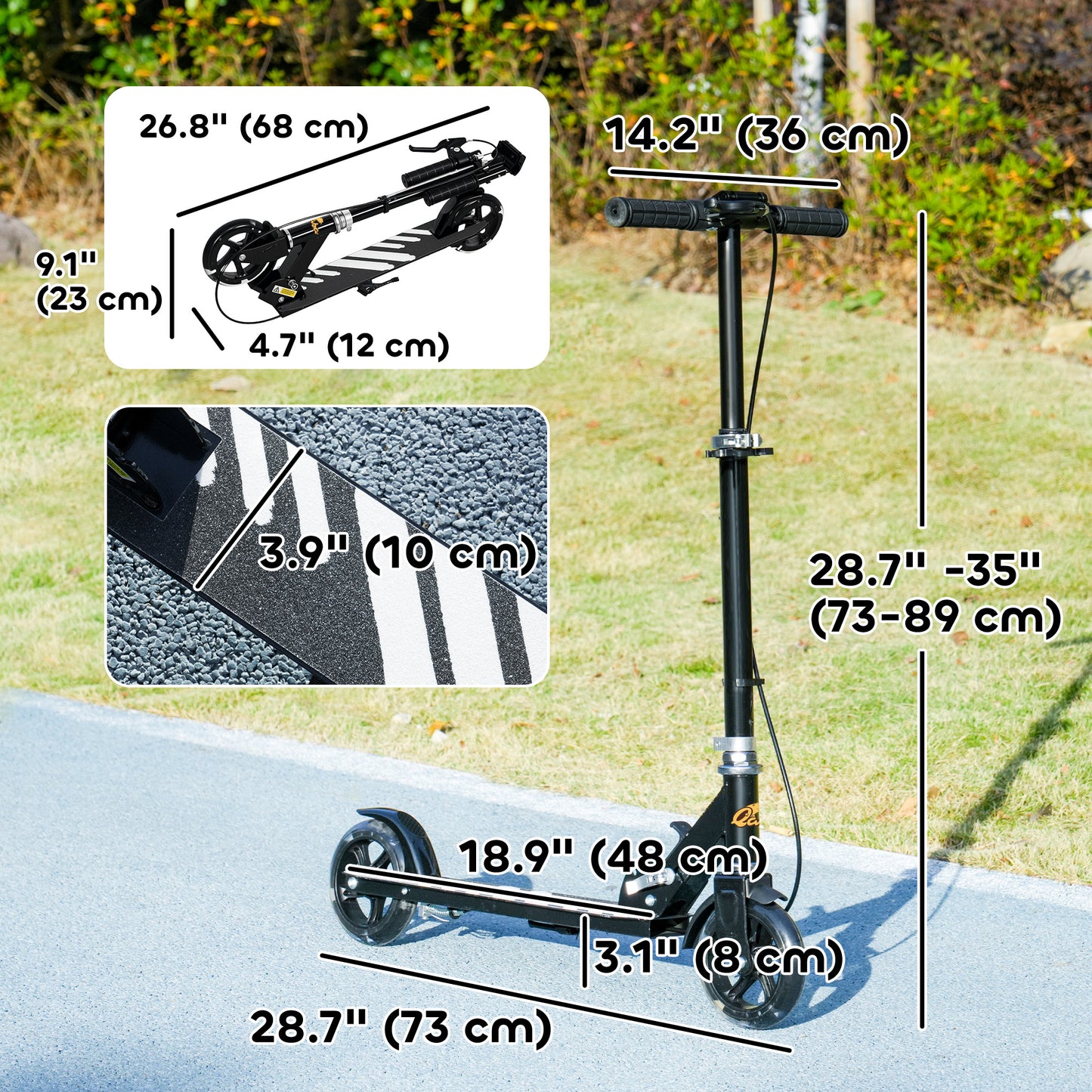Qaba Scooter for Kids Ages 3-8 with Light Up Wheels, Adjustable Handlebar, Rear Brake & Handbrake for Girls and Boys, Bl