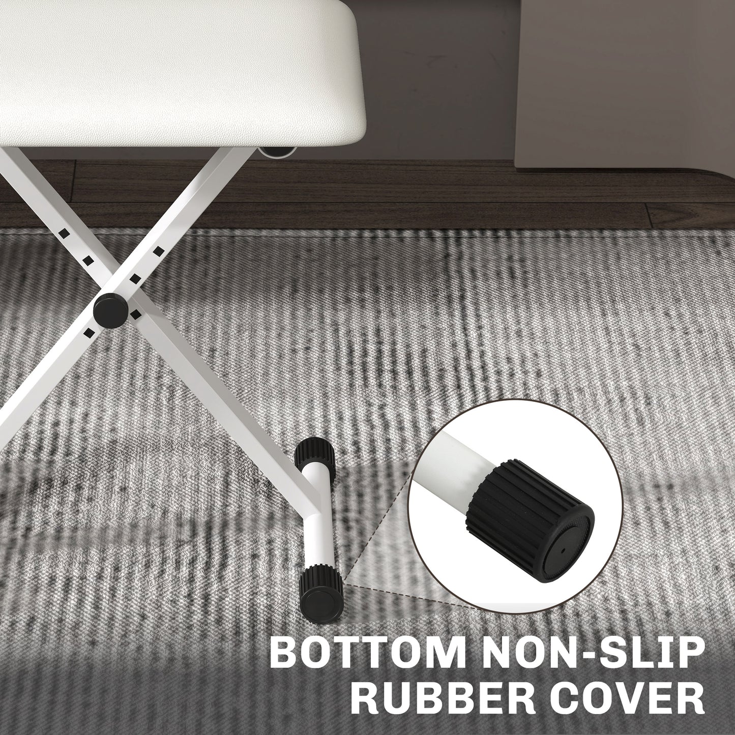 Adjustable Piano Bench, X-Style Folding Piano Stool with Padded Seat, Non-Slip Rubber Feet, Keyboard Chair, White