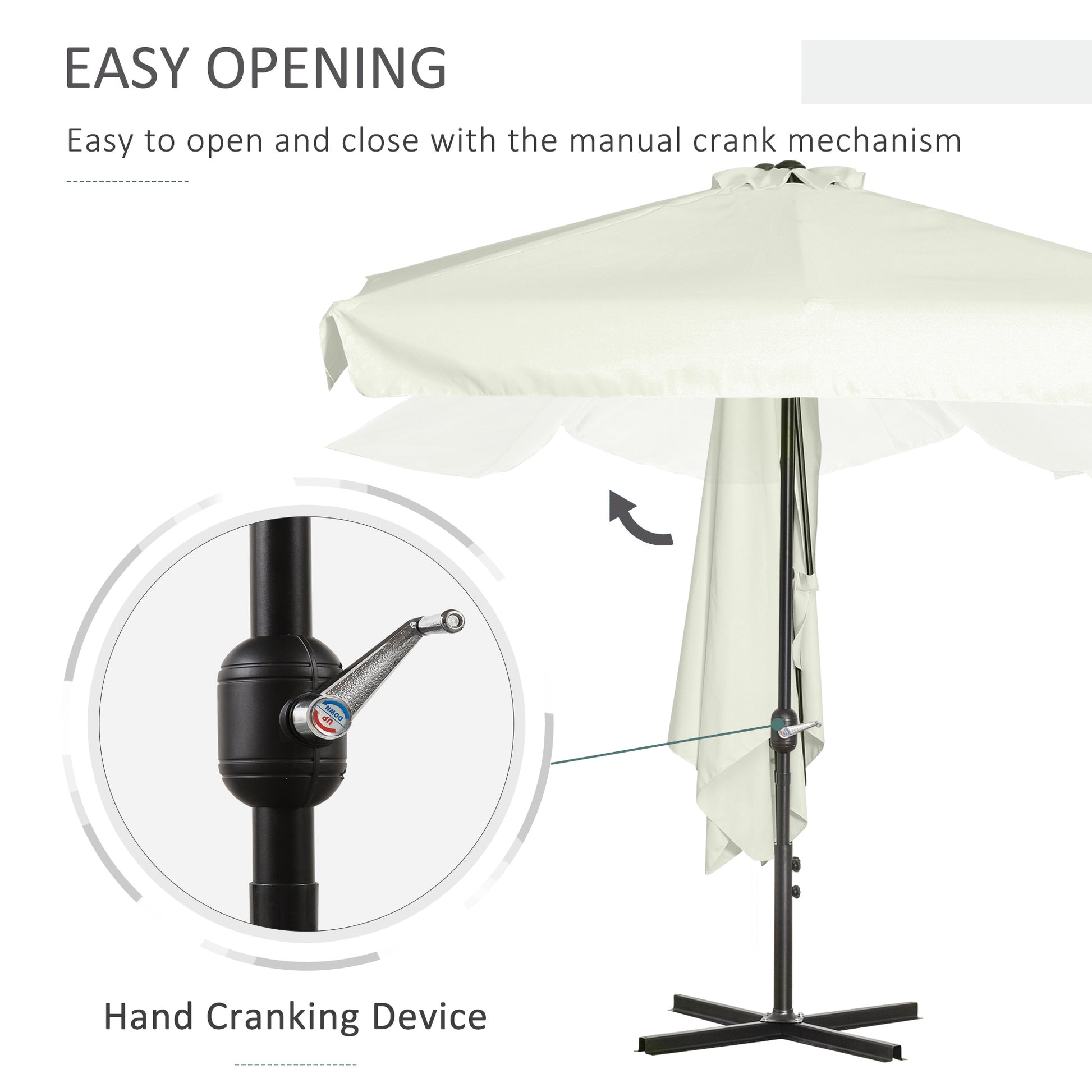 7.5ft Half Umbrella Semi Patio Parasol with Crank Handle, Top Vent for Garden, Balcony- NO BASE INCLUDED, Cream