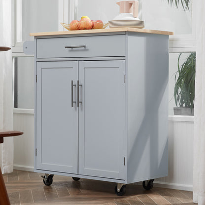 Rolling Kitchen Island Cart with Wood Top, Enough Storage Drawer Space with Towel Bar Rack Shelves, Portable Kitchen Uti