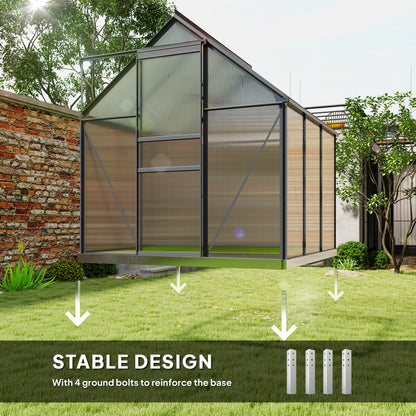 6' x 6' x 6.5' Polycarbonate Greenhouse, Walk-in Green House with Adjustable Roof Vent Galvanized Base Sliding Door Rain
