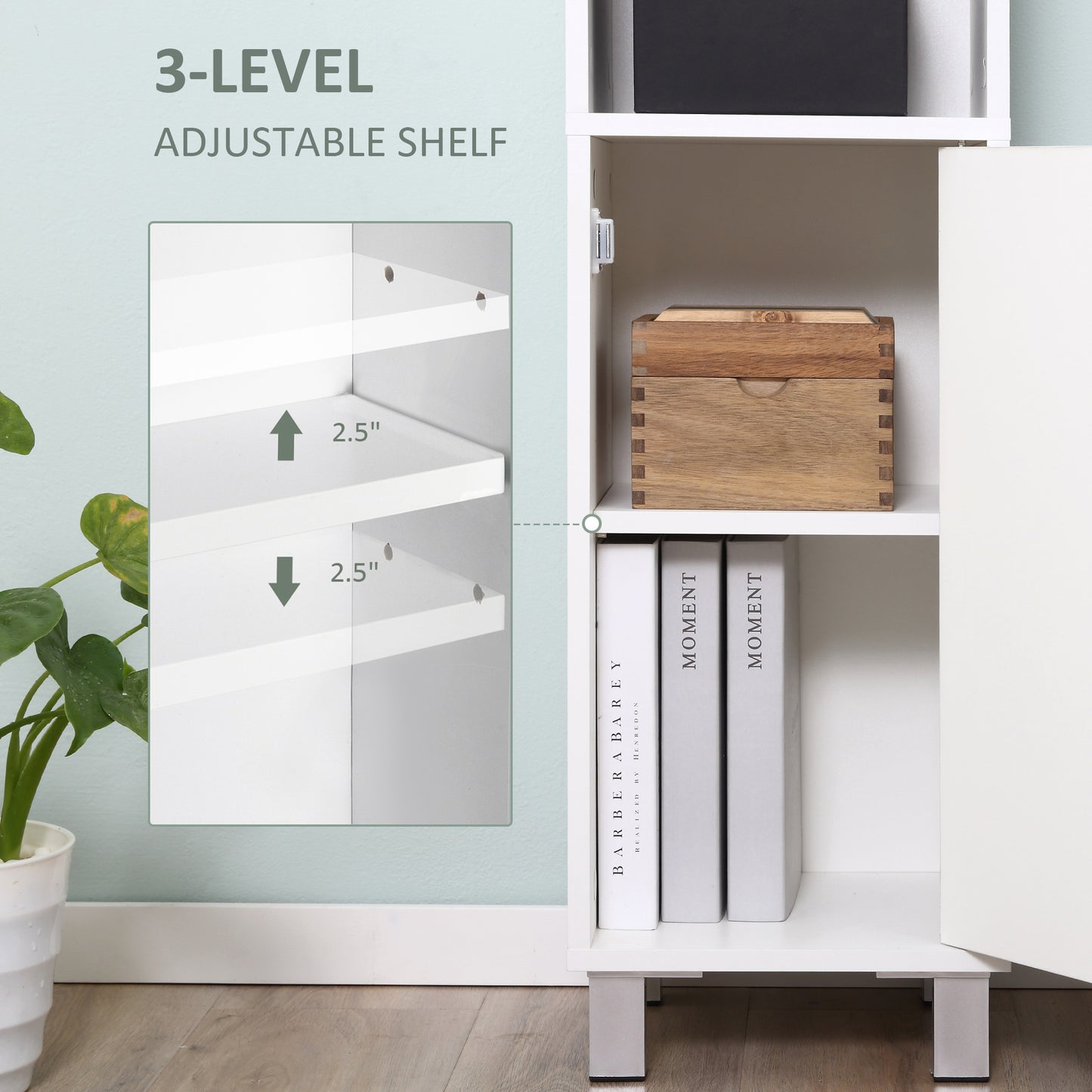 Tall Bathroom Storage Cabinet with Mirror, Freestanding Narrow Linen Tower Cabinet with Adjustable Shelves for Bathroom,
