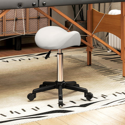 Saddle Stool, Adjustable Rolling Stool, White