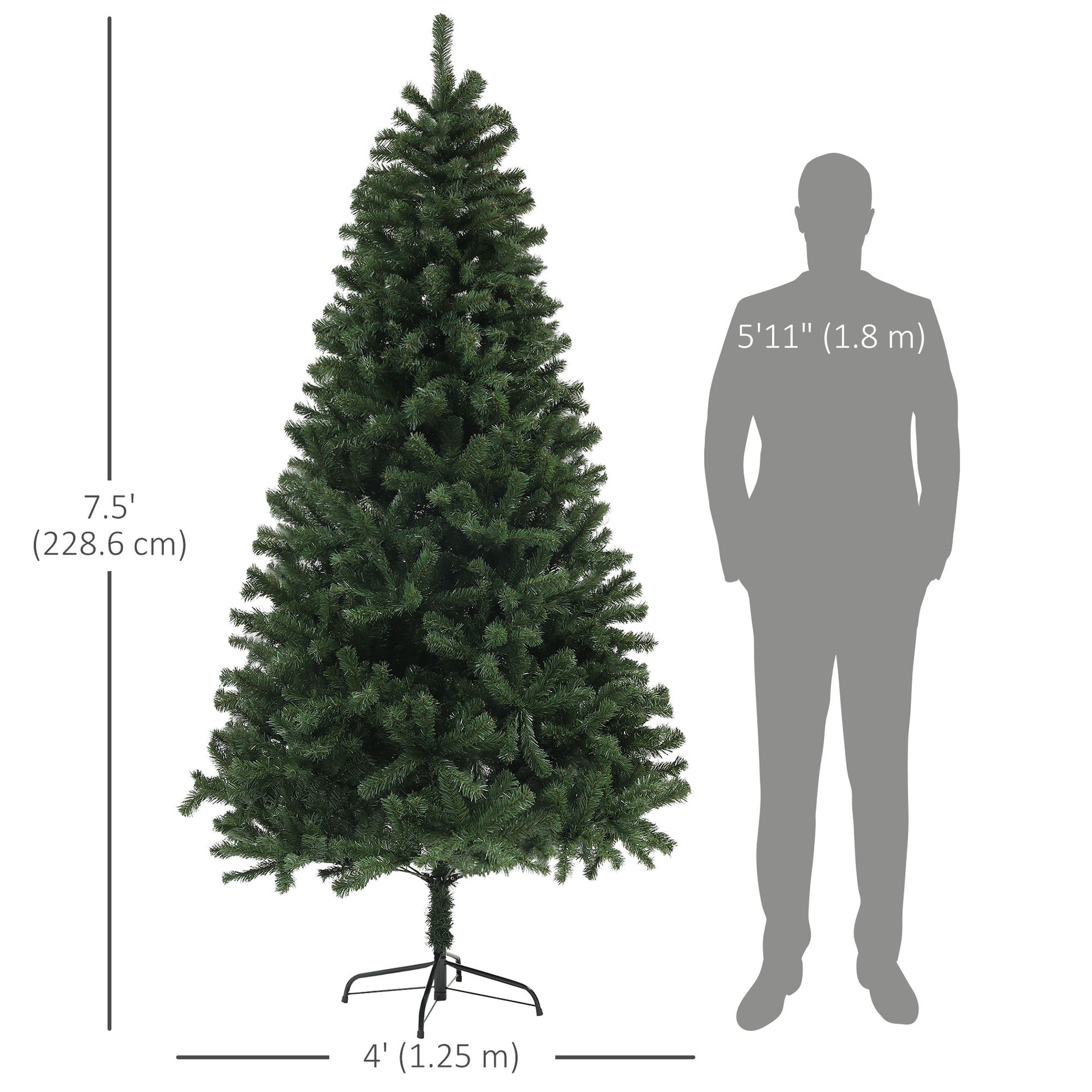 7.5ft Artificial Christmas Trees with Auto Open and Steel Base, Green