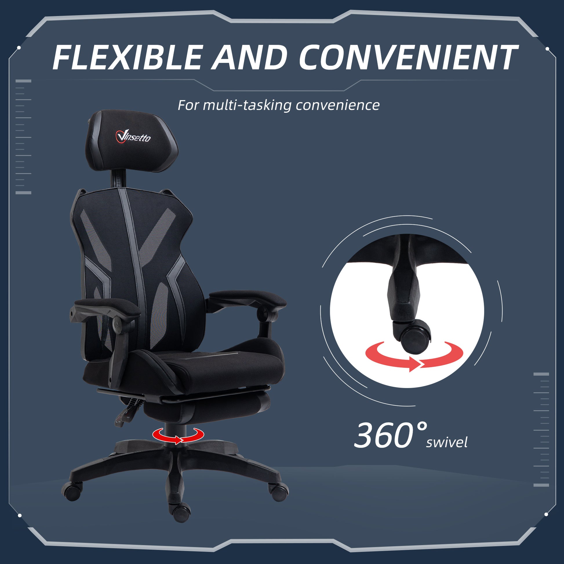 Gaming Chair, Ergonomic Computer Chair with Footrest, Headrest, Recliner Swivel Seat with Adjustable Height, Black
