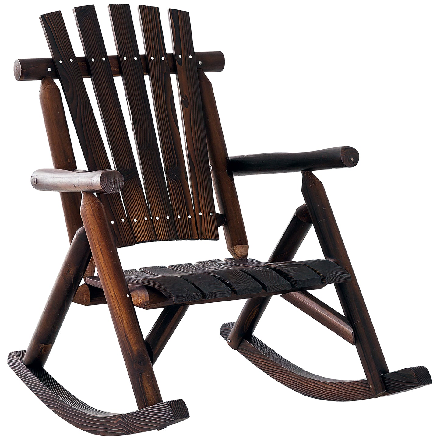 Outdoor Rocking Chair, Wooden Adirondack Outdoor Rocker with High Back, Slatted Seat, Oversized Rustic Patio Rocking Cha