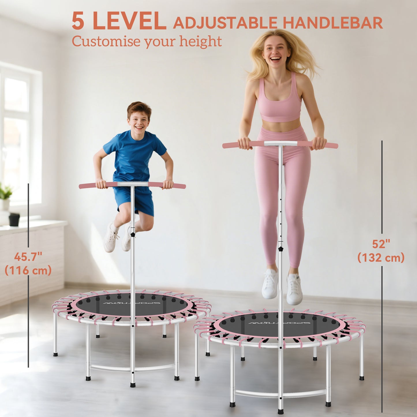 Soozier 40" Foldable Rebounder Trampoline ,Mini Trampoline Indoor with Adjustable Handle, Quiet and Safe Bungee Rebounde