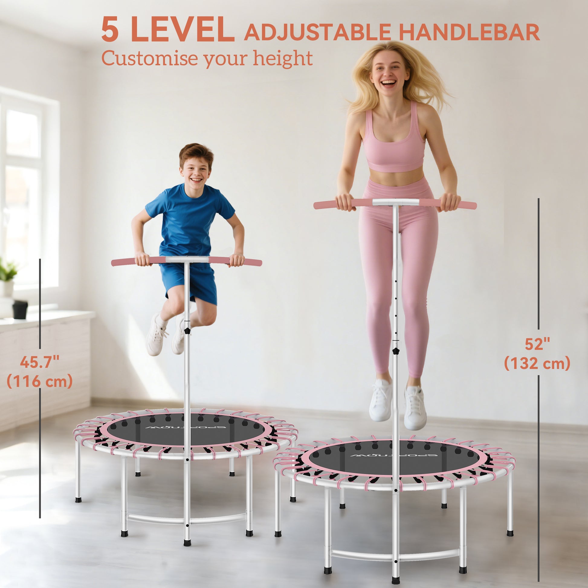 Soozier 40" Foldable Rebounder Trampoline ,Mini Trampoline Indoor with Adjustable Handle, Quiet and Safe Bungee Rebounde