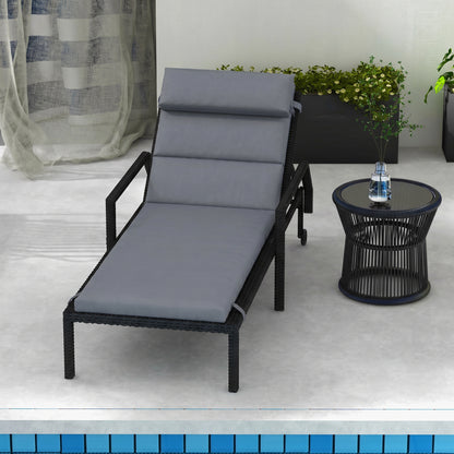 Patio Chaise Lounge Chair Cushion Replacement Sun Lounger Pads with Headrest and Ties, Dark Grey
