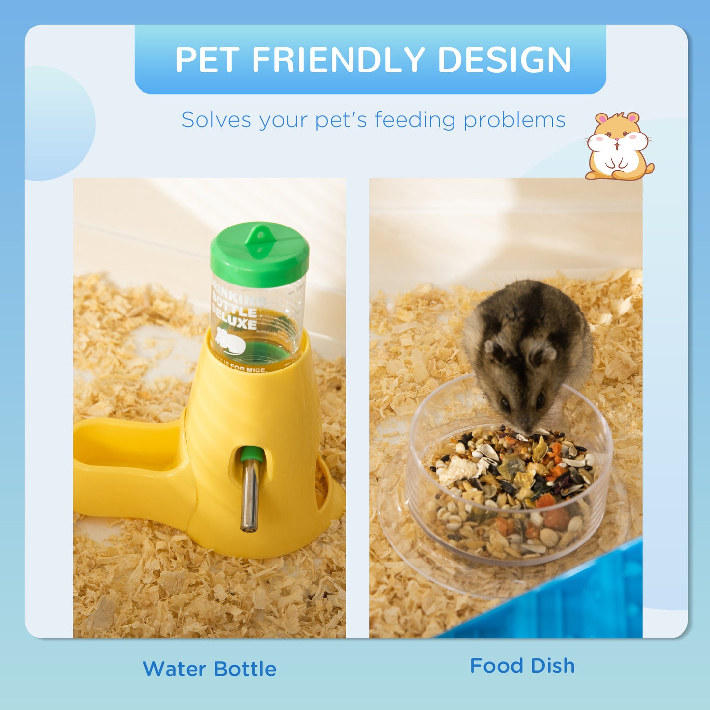 31" Large Hamster Cage, Small Animal House, Multi-storey Gerbil Haven, Tunnel Tube System, with Water Bottle, Exercise W