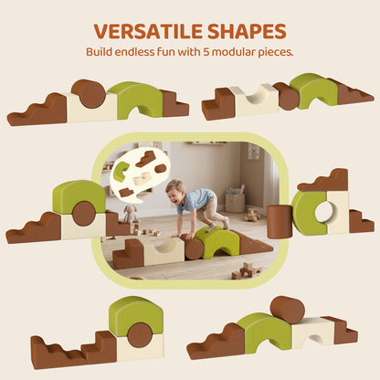 Qaba 5-Piece Foam Climbing Blocks with Non-Slip Bottom, Removable Washable Cover for Crawling or Building, Playroom, Nur