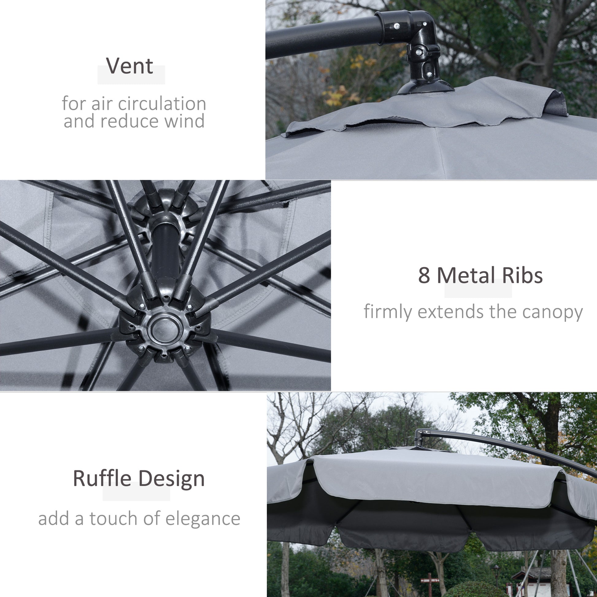 9FT Offset Hanging Patio Umbrella Cantilever Umbrella with Easy Tilt Adjustment, Cross Base and 8 Ribs for Backyard, Poo