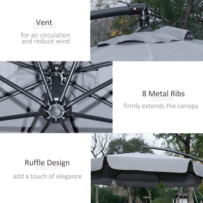 9FT Offset Hanging Patio Umbrella Cantilever Umbrella with Easy Tilt Adjustment, Cross Base and 8 Ribs for Backyard, Poo