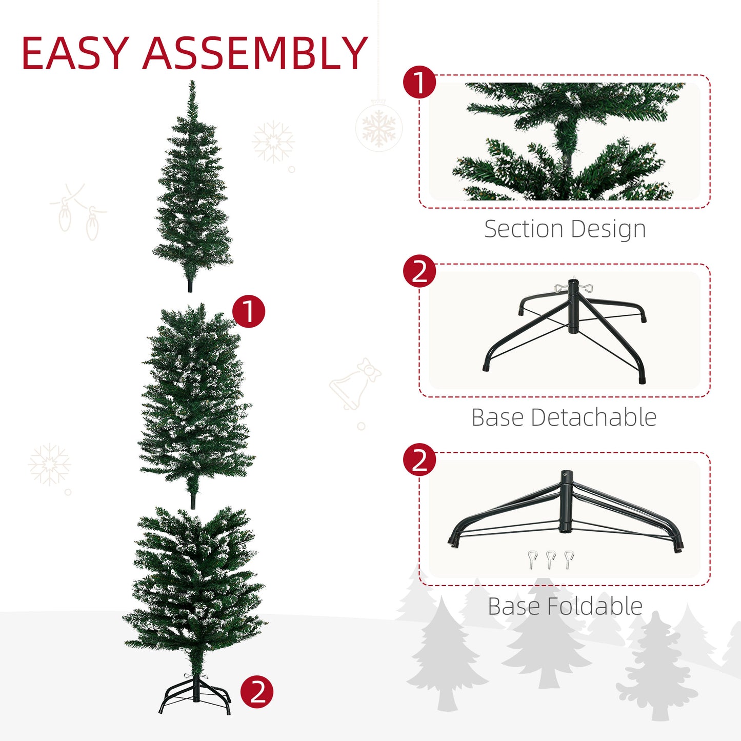 6FT Artificial Snow Dipped Christmas Tree Xmas Pencil Tree Holiday Home Indoor Decoration with Foldable Black Stand, Gre
