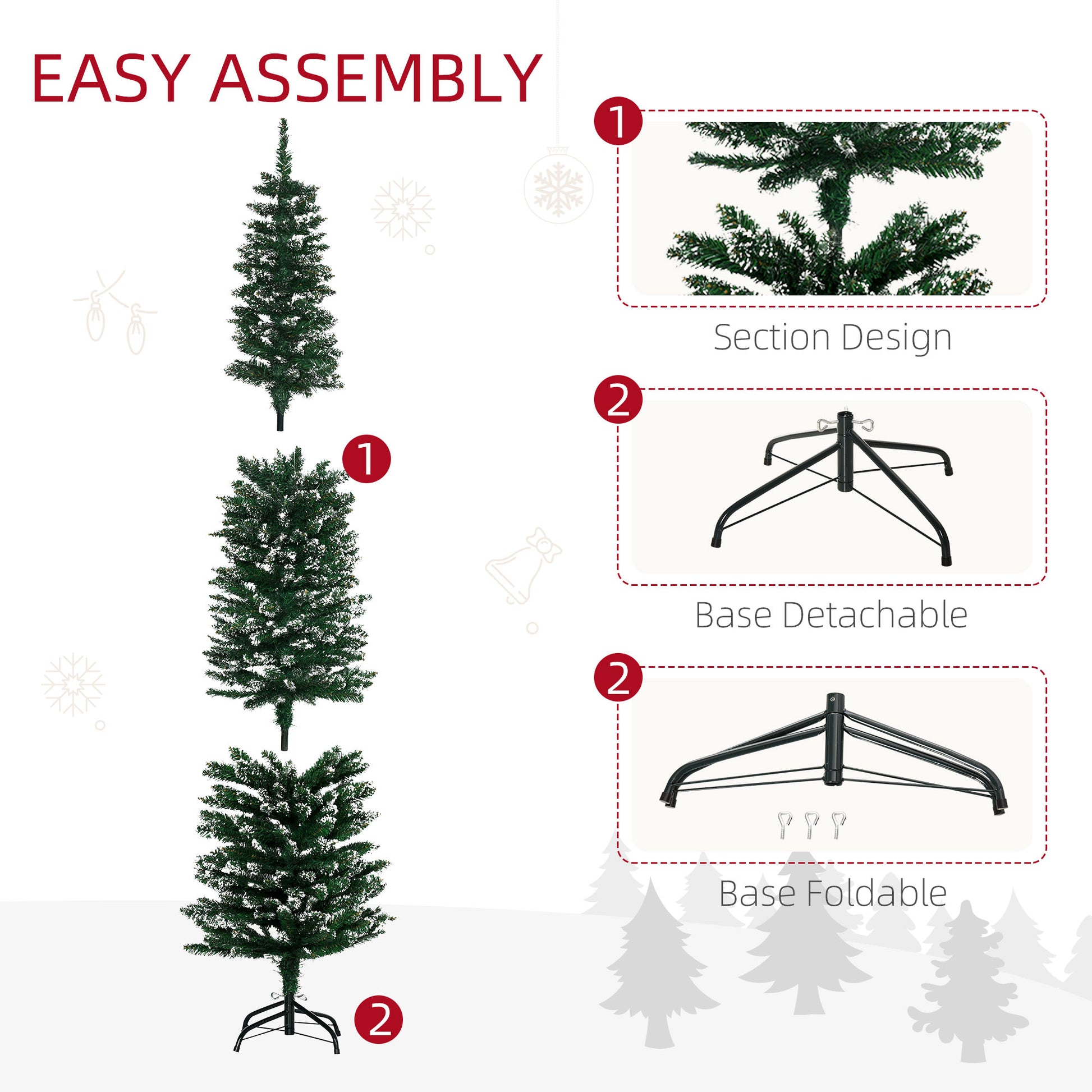 6FT Artificial Snow Dipped Christmas Tree Xmas Pencil Tree Holiday Home Indoor Decoration with Foldable Black Stand, Gre
