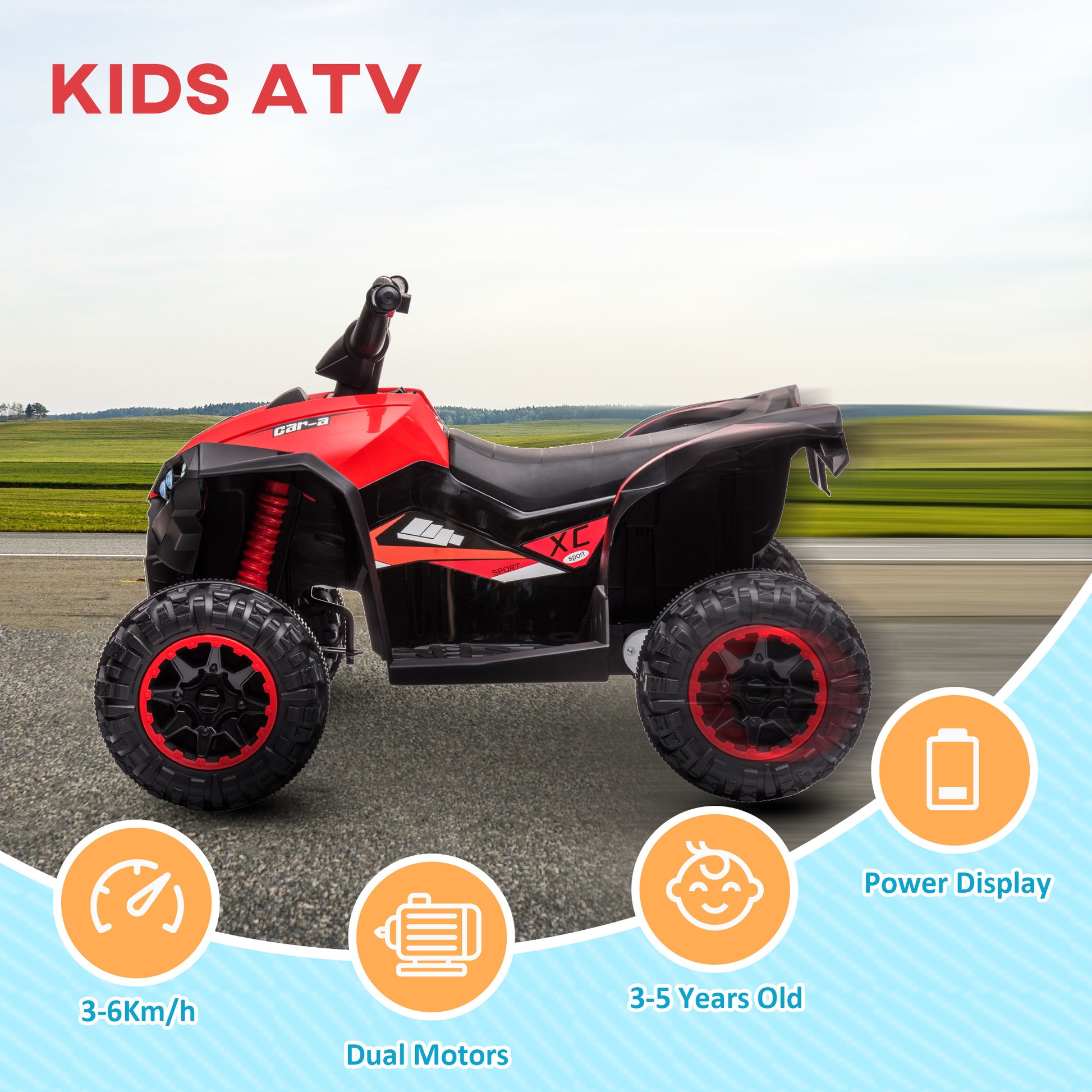 VarietyKart Kids 4 Wheeler Quad with Music, Headlights, High & Low Speed, Kids ATV for 3-5 Years Old Boys & Girl, Red