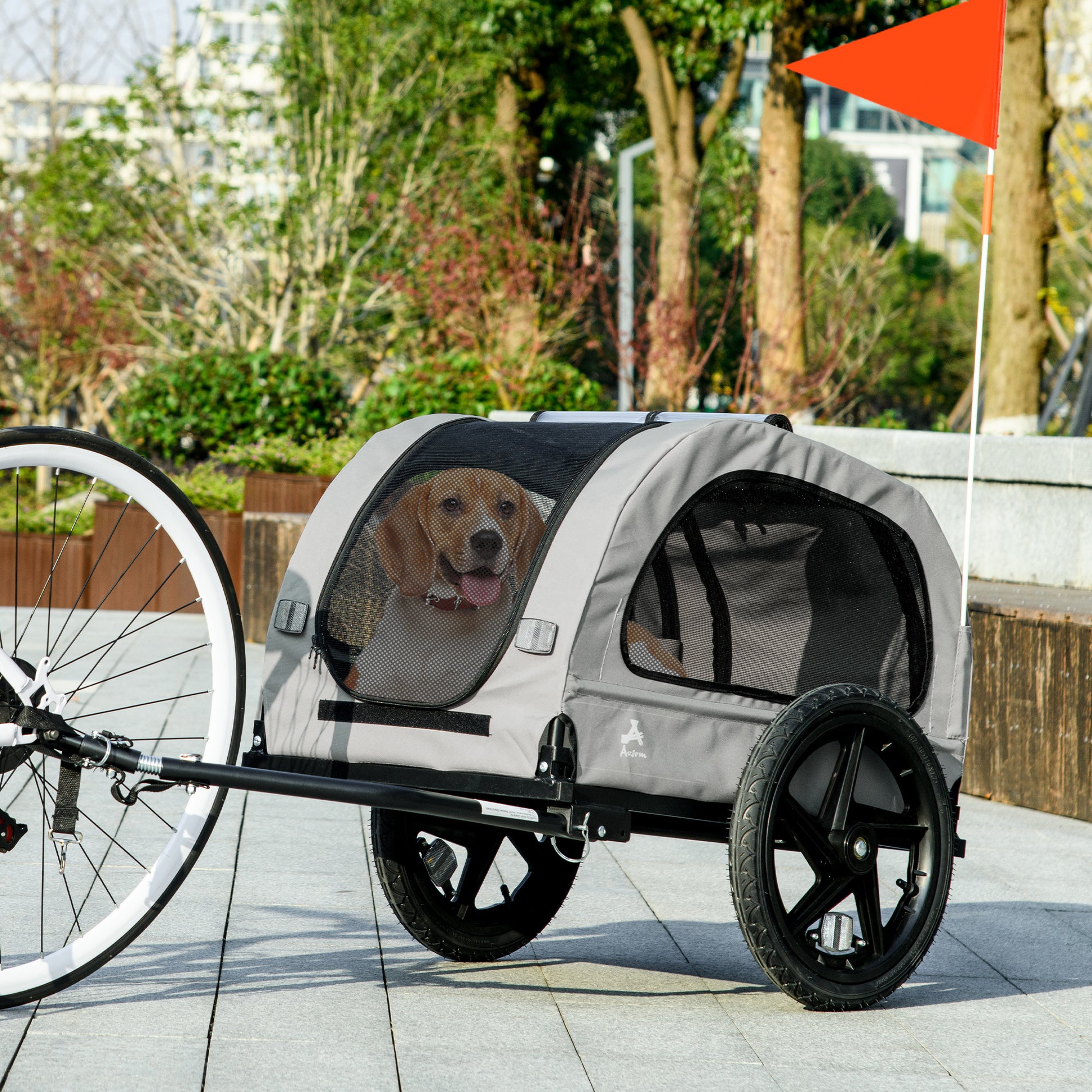 VarietyKart Dog Bike Trailer with Mesh Windows, Safety Leash, Safety Flag, Doors, for Small Medium Dogs Travel, Light Gr