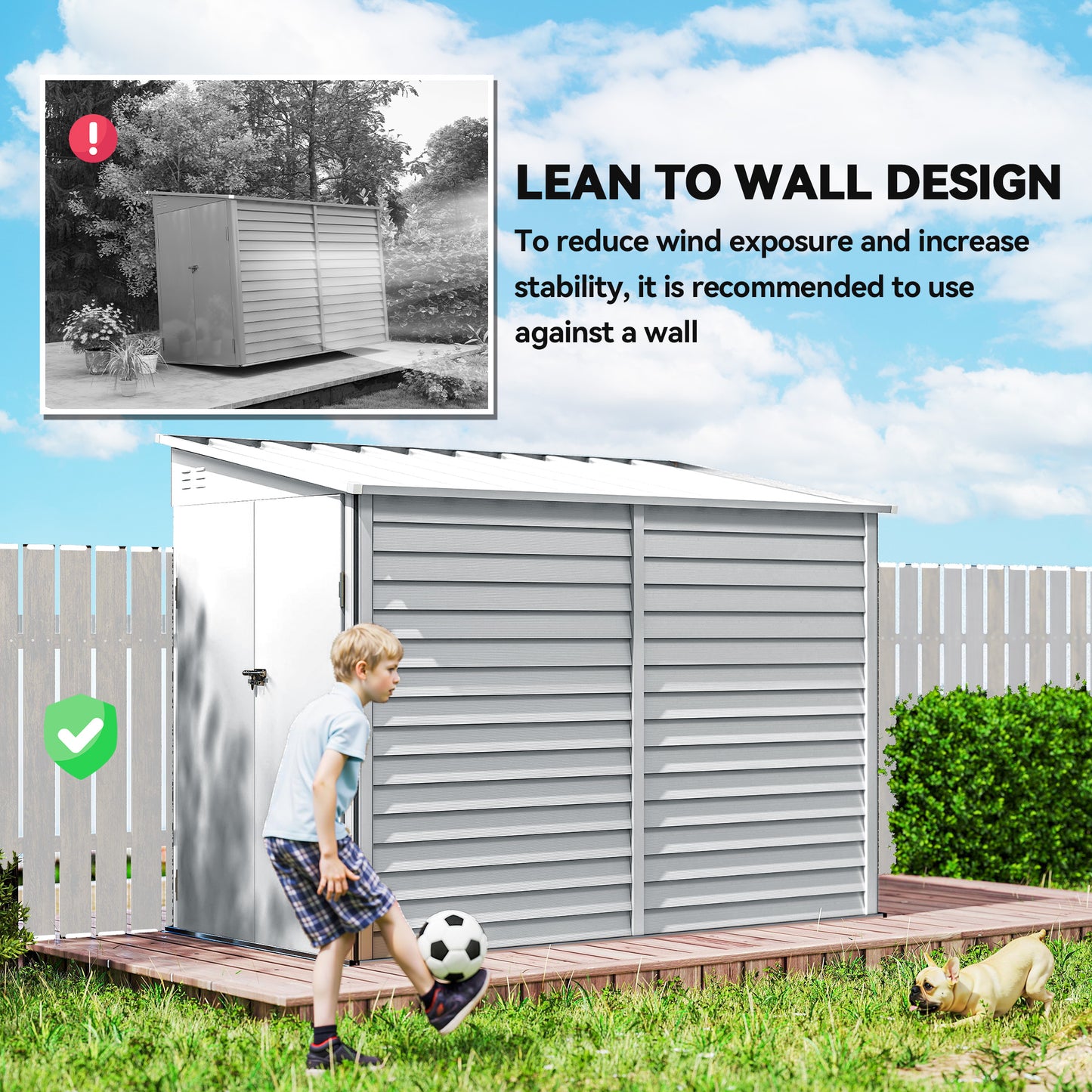 4.6' x 9' Steel Outdoor Storage Shed, Lean to Shed, Metal Tool House with Foundation Kit, Lockable Doors, Gloves and 2 A