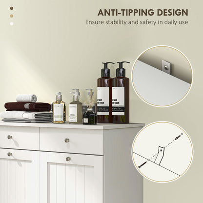 Laundry Cabinet, Tilt Out Laundry Hamper Cabinet with 2 Baskets, Bathroom Hamper Cabinet with 2 Drawers, White