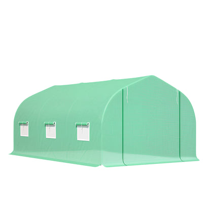 15' x 10' x 7' Walk-in Greenhouse Outdoor Plant Tunnel Warm Hot House w/ Roll Up Door and 6 Mesh Windows, Steel Frame, G