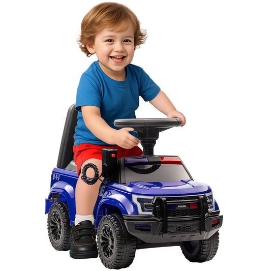 VarietyKart Kids Ride On Sliding Car with Hidden Under Seat Storage, Ride On Police Car for Toddler with Megaphone, Anti