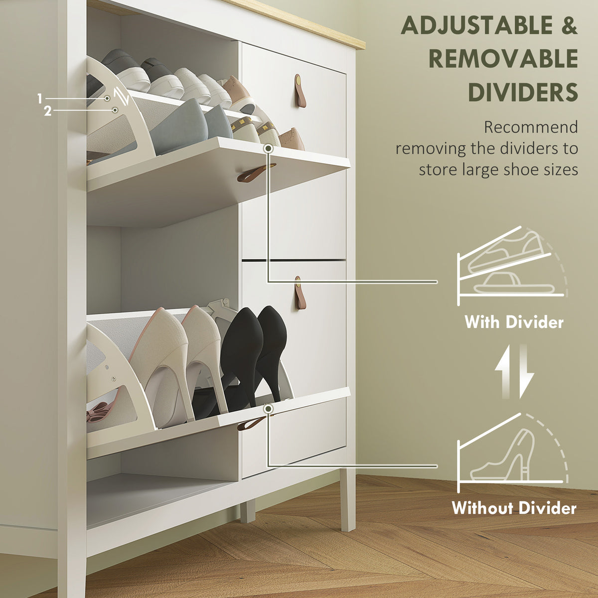Narrow Shoe Cabinet with 4 Flip Drawers, Adjustable Shelves for Entryway, Holds 12-20 Pairs, White