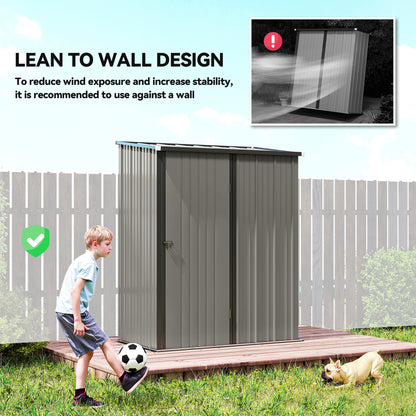 5' x 3' Outdoor Storage Shed, Steel Garden Shed with Single Lockable Door, Tool Storage Shed for Backyard, Grey