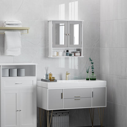 Medicine Cabinet, Wall-Mounted Bathroom Mirror Cabinet with Double Doors, Open Shelf, and Adjustable Shelf, Modern Bathr