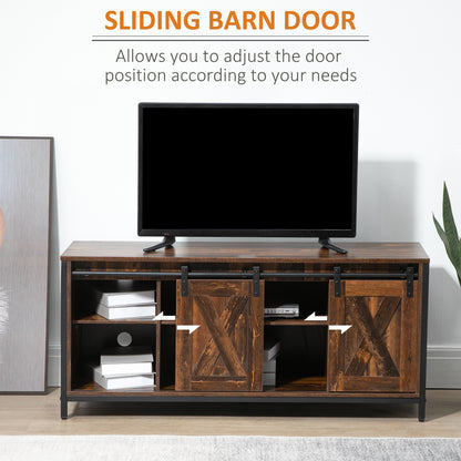 Industrial TV Stand for TVs up to 60", TV Console with Storage and 2 Sliding Barn Doors, Freestanding Entertainment Unit
